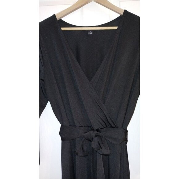 Like New Women's Black George Long-Sleeved Faux Wrap Dress (Size: Large … - Picture 2 of 4